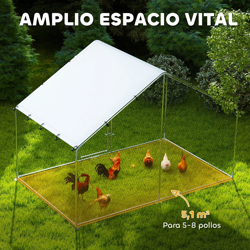 PawHut Corral para Gallinas Gallinero Metálico Grande de 3x1,7x1,9 m con Cubierta Impermeable y Anti-UV Plata