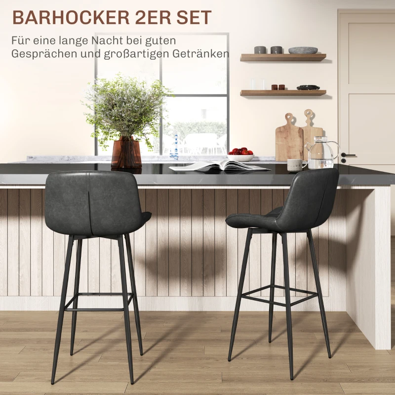 HOMCOM Barhocker im 2er-Set, schöne Steppung, Kunstlederbezug, 98 cm, bis 120 kg, Anthrazit