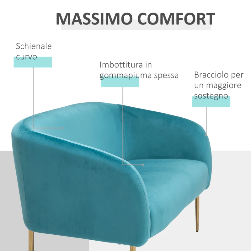 HOMCOM Divano 2 Posti Seduta Imbottita Schienale e Braccioli, Arredamento Soggiorno, Sala, Ufficio, Verde, 124x73x76cm