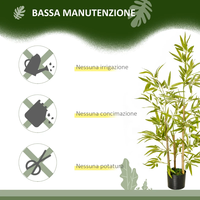 HOMCOM Pianta Artificiale di Bambù Alta 120cm con Vaso per Interno ed Esterno, Verde