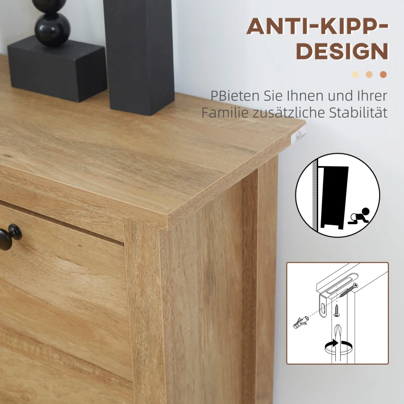 HOMCOM Schuhschrank, bis 18 Schuhpaare, 3 Kippfächer, Rattandekor, Naturholzoptik, 80 x 23,5 x 121,5cm