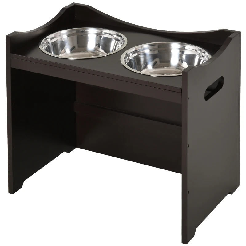 PawHut Erhöhter Hundenapf Höhenverstellbar Futternapf mit Ständer Wassernapf 2 x 2L Edelstahlnäpfen Langsamfutternapf verstellbar Fressnapf Futterstation Hundenäpfe für alle Hundegrößen, Kaffee