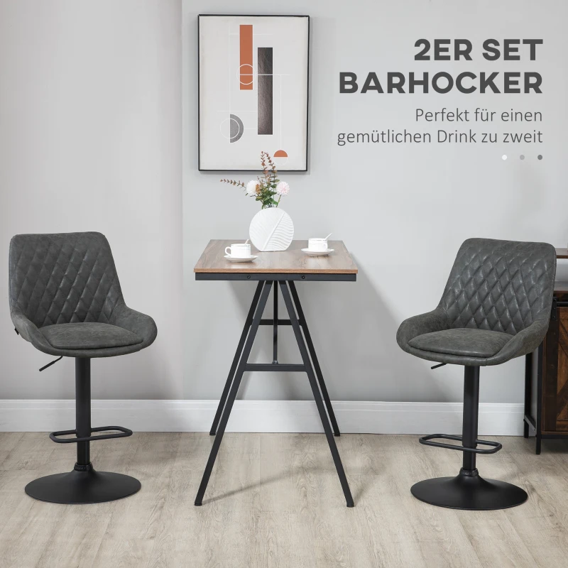 HOMCOM Barhocker Küchenhocker Designhocker, höhenverstellbar, mit Fußstütze, 51 cm x 59 cm x 117 cm, Dunkelgrau + Schwarz