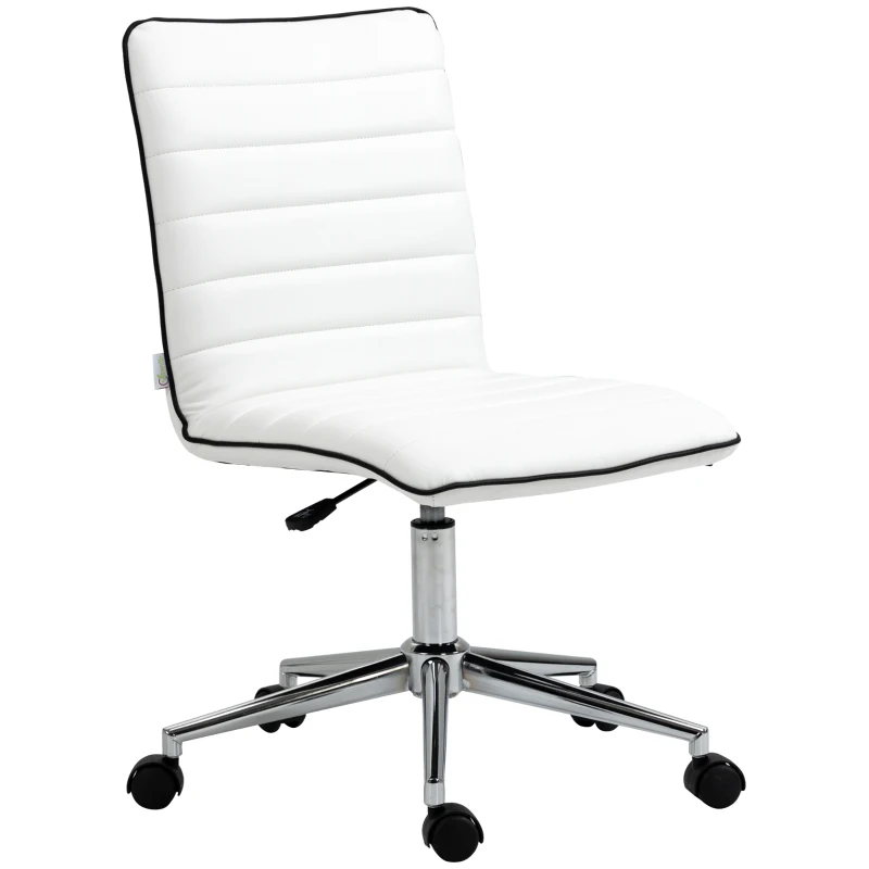 Vinsetto Silla de Oficina Sin Reposabrazos con Altura Ajustable Respaldo Tapizado en Piel Sintética 47x57x76,5-86,5 cm Blanco