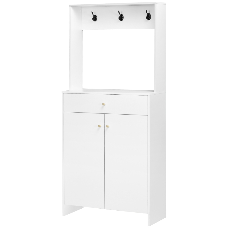 HOMCOM Mueble Zapatero con Perchero 3 Ganchos Cajón 2 Puertas y Estantes Ajustables para 12 Pares de Zapatos 80x32x180cm Blanco