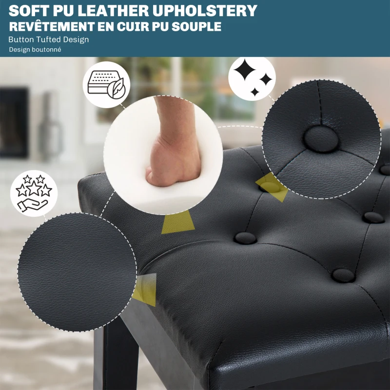 HOMCOM PU Leather Upholstered Piano Stool Makeup Stool Bench Dressing Table Seat with Storage 76x36x50cm, Black