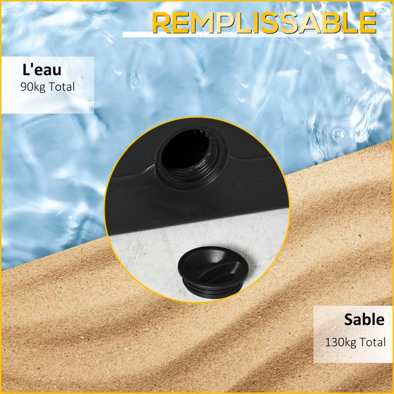 Outsunny Ensemble de 4 pieds de parasols poids pour supports de parasol base de lestage parasol remplissage eau ou sable jusqu'à 90 kg/130 kg HDPE 98 x 98 x 13 cm noir