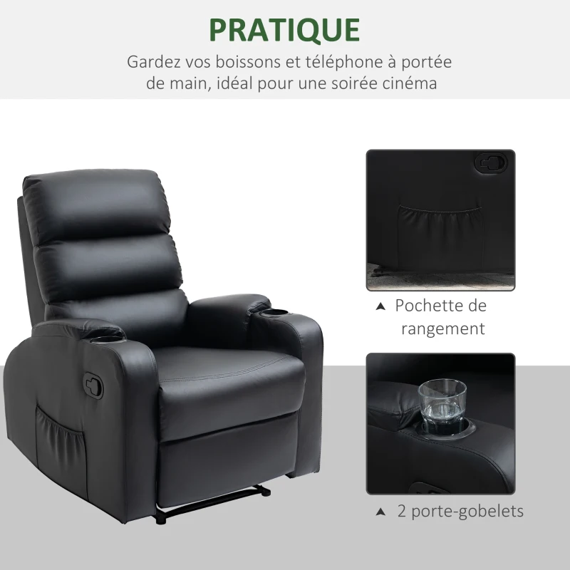 HOMCOM Fauteuil de Relaxation inclinable avec Repose-Pied Ajustable revêtement synthétique Noir