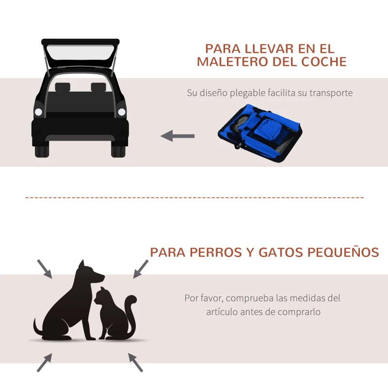 PawHut Transportín para Perros y Gatos Bolsa de Transporte para Mascotas Plegable con Cojín y Ventanas de Malla 60x42x42cm Azul