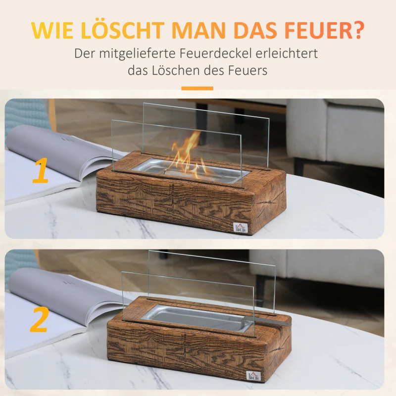 HOMCOM Ethanol-Tischkamin 0,15 L Brenndauer 20-25 min Beton gehärtetes Glas Natur