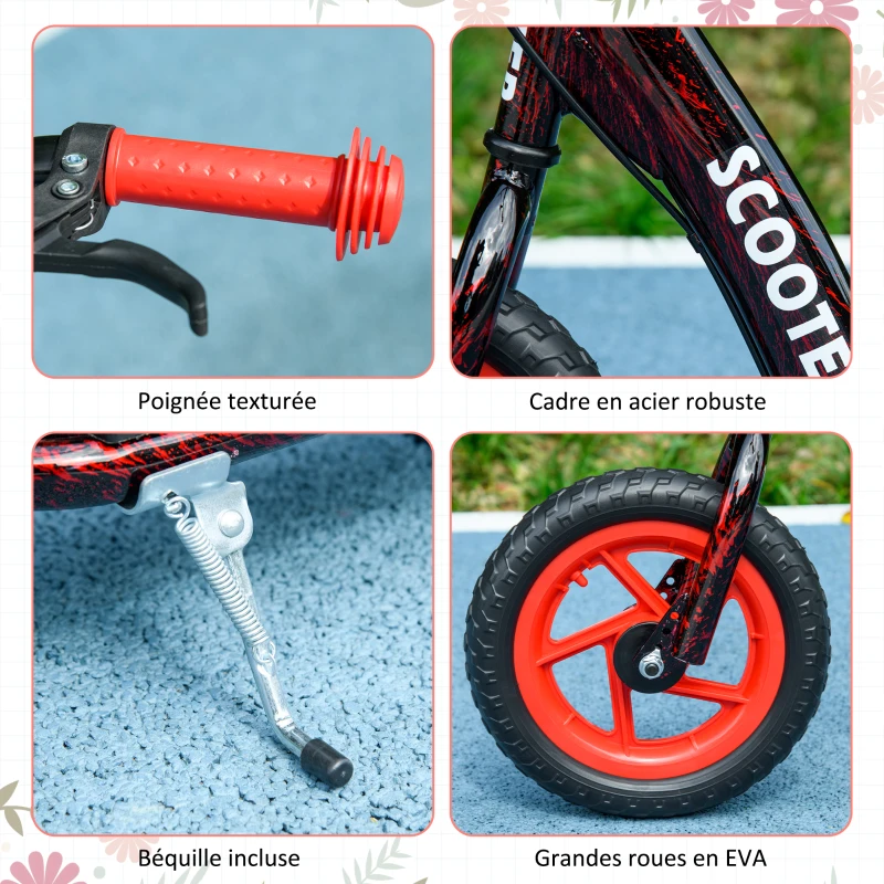 AIYAPLAY Trottinette patinette scooter enfant grandes roues de 6 à 12 ans hauteur réglable frein arrière béquille rouge