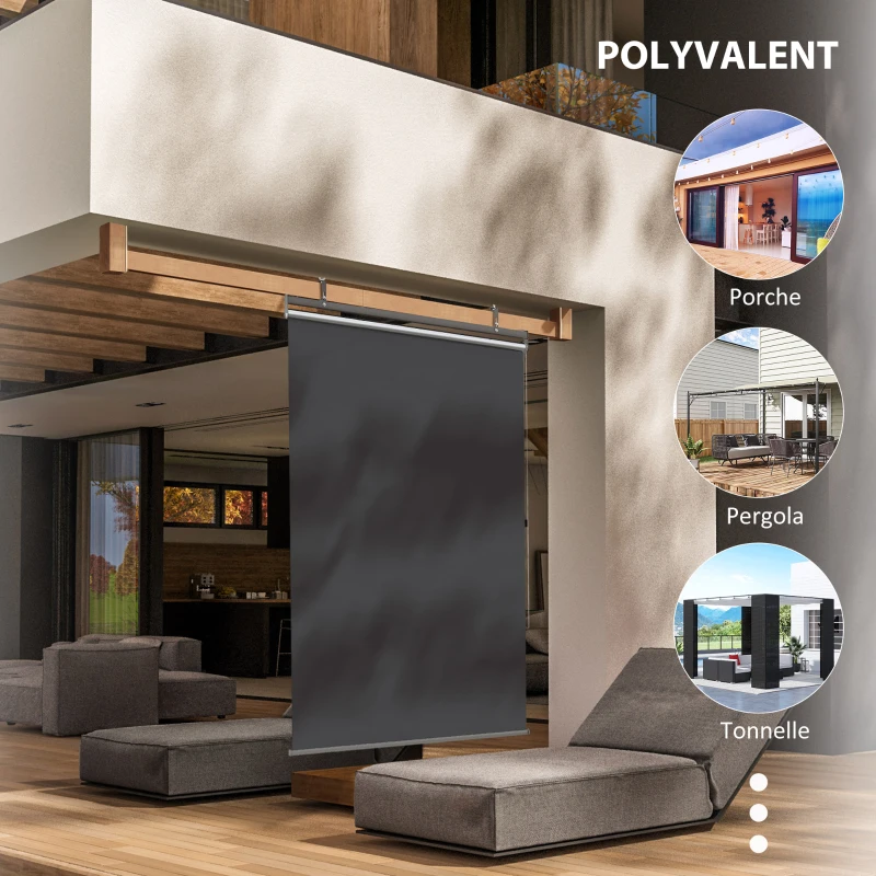 Outsunny Store extérieur vertical store manuel rétractable installation sans perçage alu. polyester haute densité gris foncé