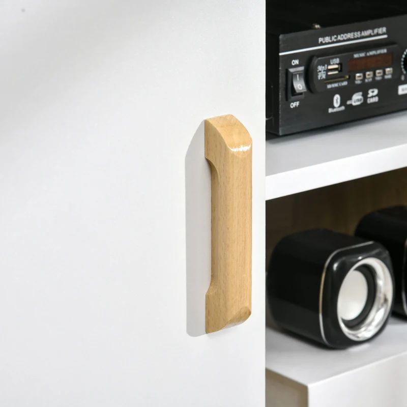 HOMCOM TV-Lowboard Fernsehschrank TV Schrank Fernsehtisch Sideboard mit 2 Schränke und offenen Regale Skandi-Design bis zu 55 Zoll Natur+Weiß 120 x 40 x 55 cm