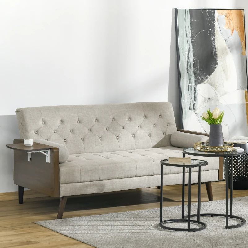 HOMCOM Divano Letto Singolo con Mensole Laterali, Seduta 3 Posti e Schienale 3 Reclinazioni, 200x88x89cm