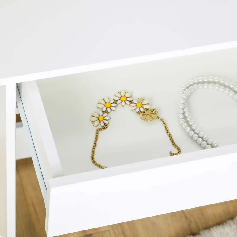 HOMCOM Coiffeuse Design Contemporain Table de Maquillage Multi-Rangement 4 étagères Grand tiroir et Miroir Panneaux Particules Blanc