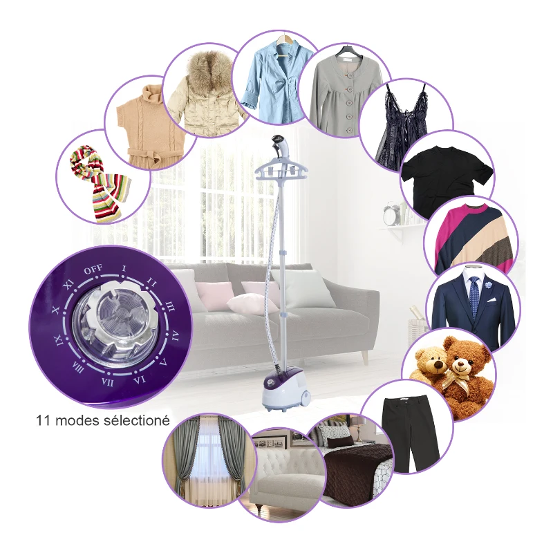 HOMCOM Défroisseur vapeur vertical défroisseur à vêtements 1,8 L 1800 W débit vapeur 30g/min tige telescopique blanc violet