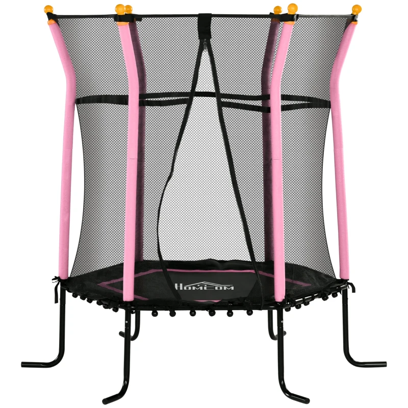HOMCOM Cama Elástica Infantil Trampolín para Niños +3 Años con Red de Seguridad Ø163,5x163,5 cm Rosa