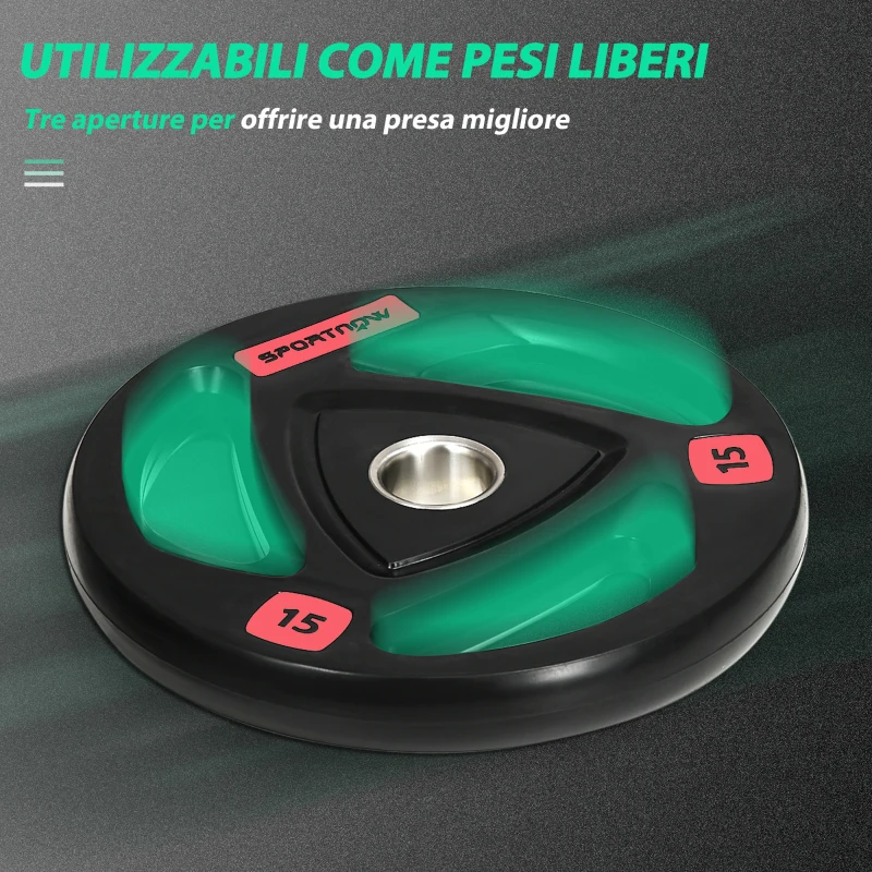 SPORTNOW Set di 2 Dischi Pesi da 15kg in Acciaio con Rivestimento in Gomma per Bilanciere