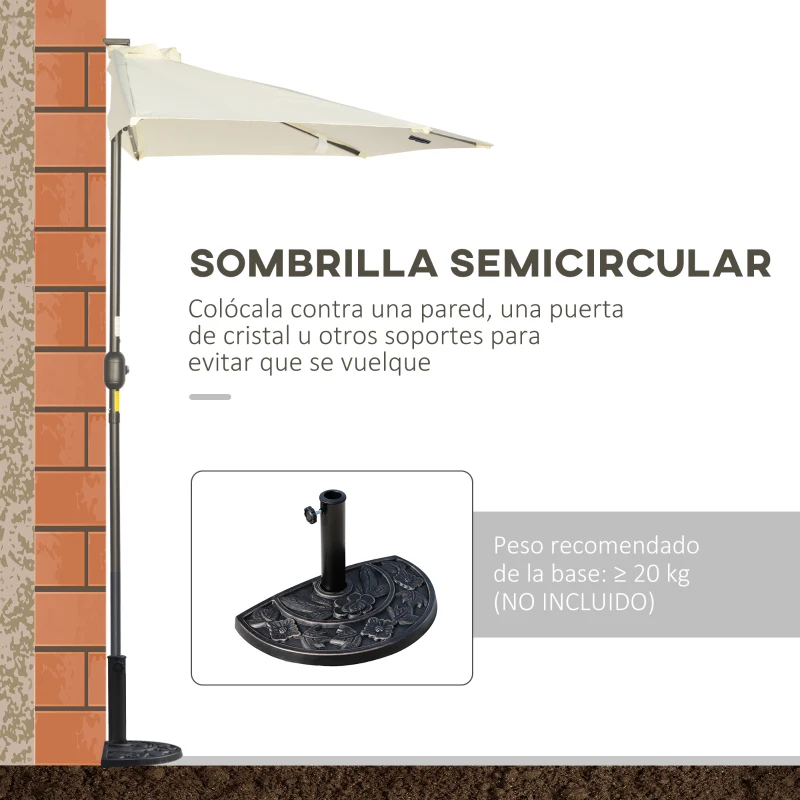 Outsunny Sombrilla de Jardín con 24 Luces LED Solar 270x135x240 cm Parasol Semicircular con Manivela para Balcón Terraza Beige
