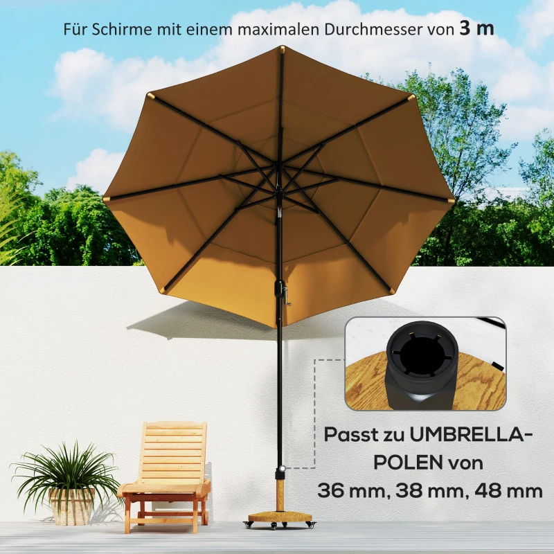 Outsunny Stojak na parasol ogrodowy z betonu na kółkach, mobilna baza na parasol, metal, beton, naturalne drewno