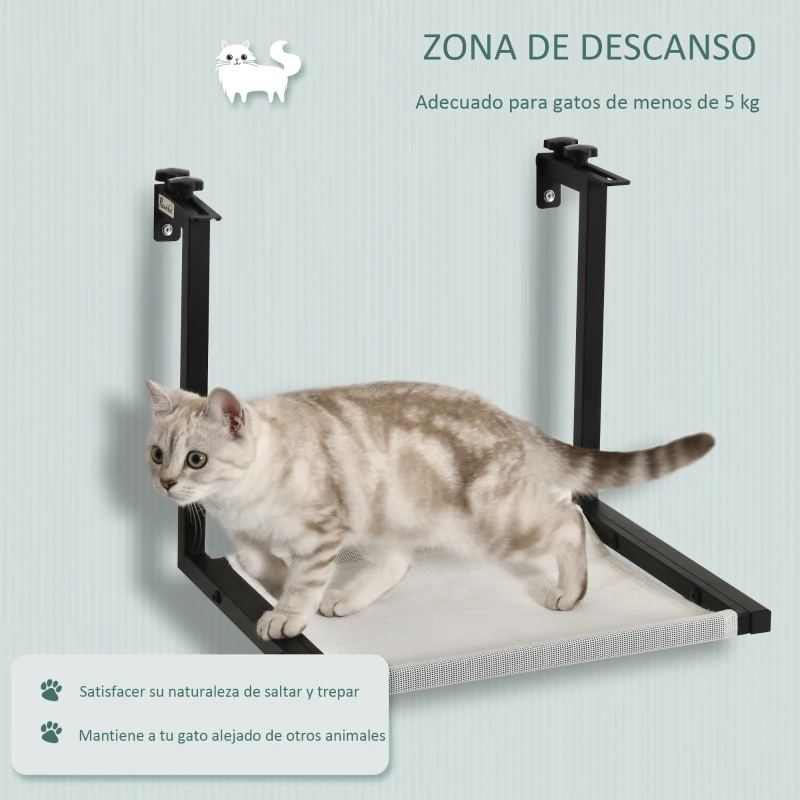 PawHut Hamaca Gatos para Radiador con Gancho Ajustable Cama Colgante de Tela Extraíble Marco de Acero para Protector de Chimenea 42,5x54x34 cm Negro y Beige