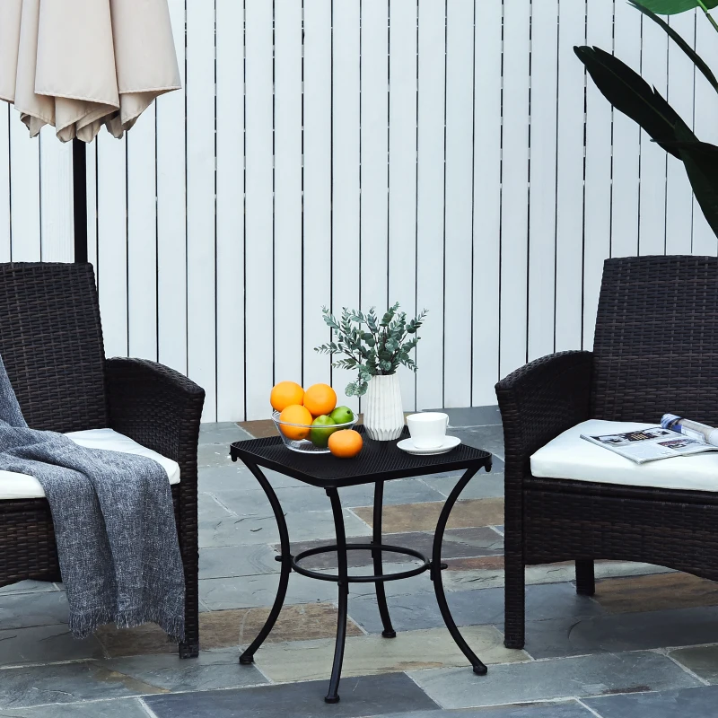 Outsunny Garten Couchtisch, Beistelltisch, Gartentisch, Kaffeetisch, Metall, Schwarz, Terrasse, 45 x 45 x 50 cm