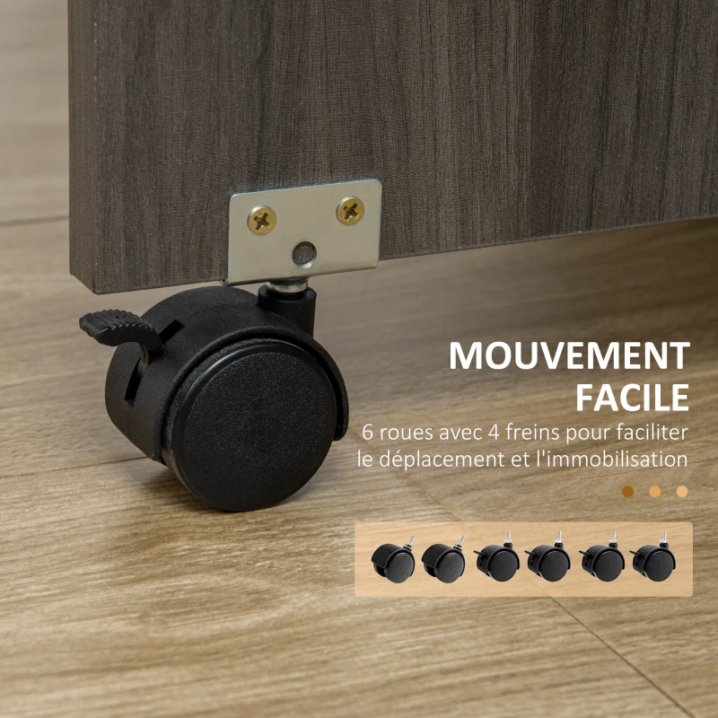 HOMCOM Table de cuisine pliable table à manger pliante 2 plateaux rabattables avec 2 tiroirs 1 placard gris