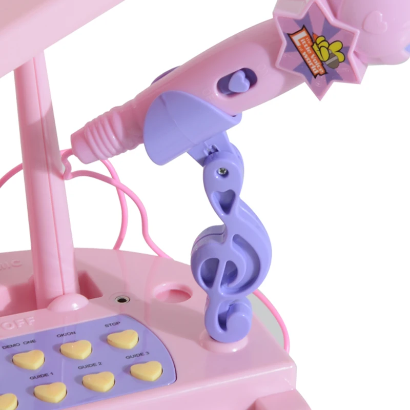 HOMCOM Piano à Queue électronique 37 Touches Multifonctions avec Micro Haut Parleur, tabouret, lumière LED, fonction d'enregistrement et de relecture, instrument de musique enfant 3 à 6 ans Rose