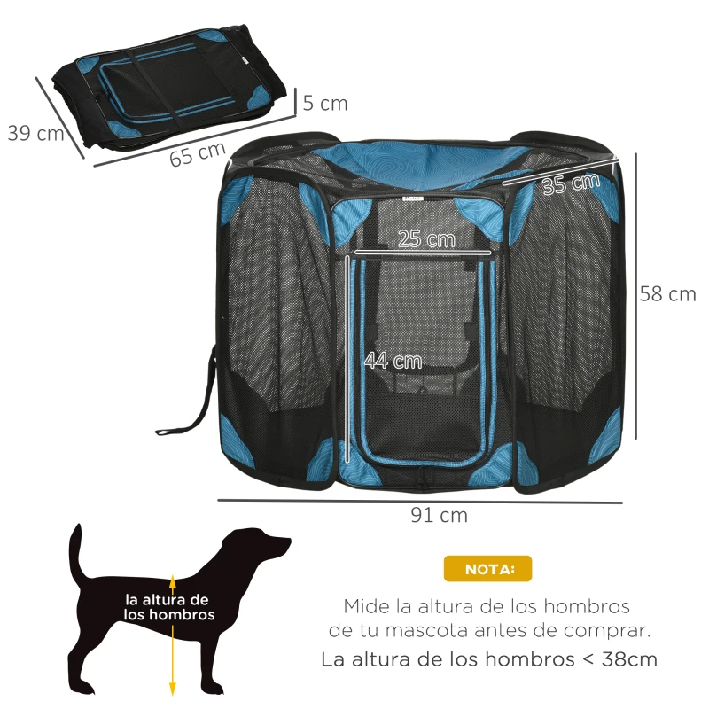 PawHut Parque Plegable para Perros de 8 Paneles Parque de Juego para Mascotas con Bolsa de Transporte Ø91x58 cm Azul
