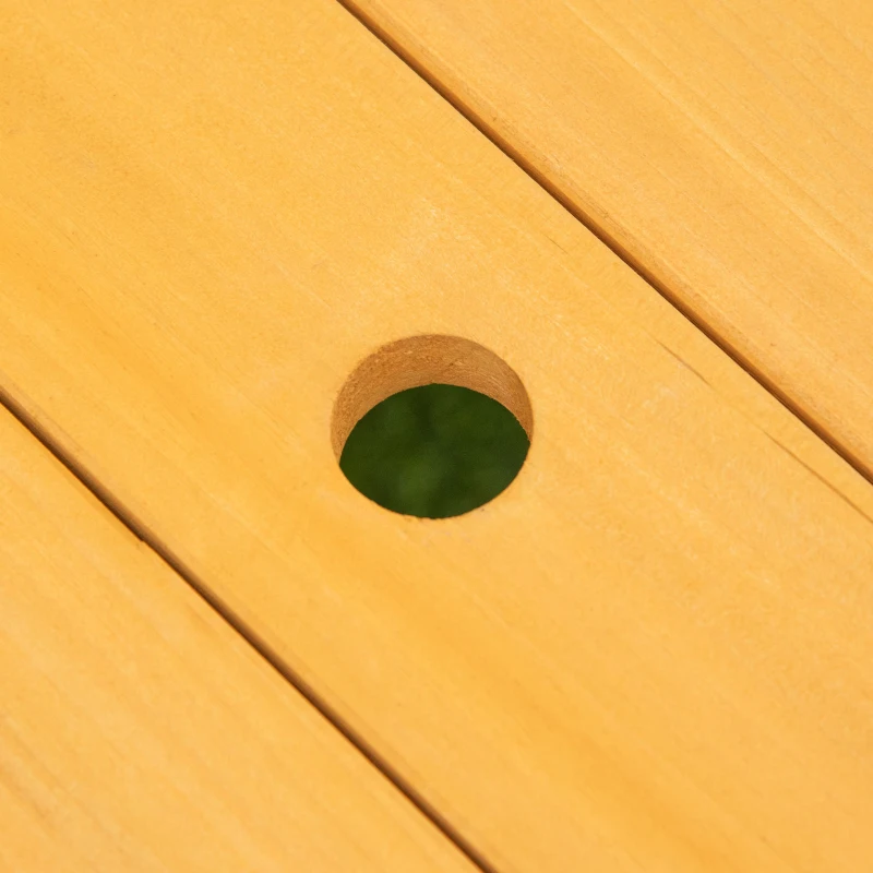 Outsunny Ensemble salon de jardin enfant 4 pièces style pique-nique - 2 bancs, table, parasol - sapin lasuré miel polyester gris blanc rayé