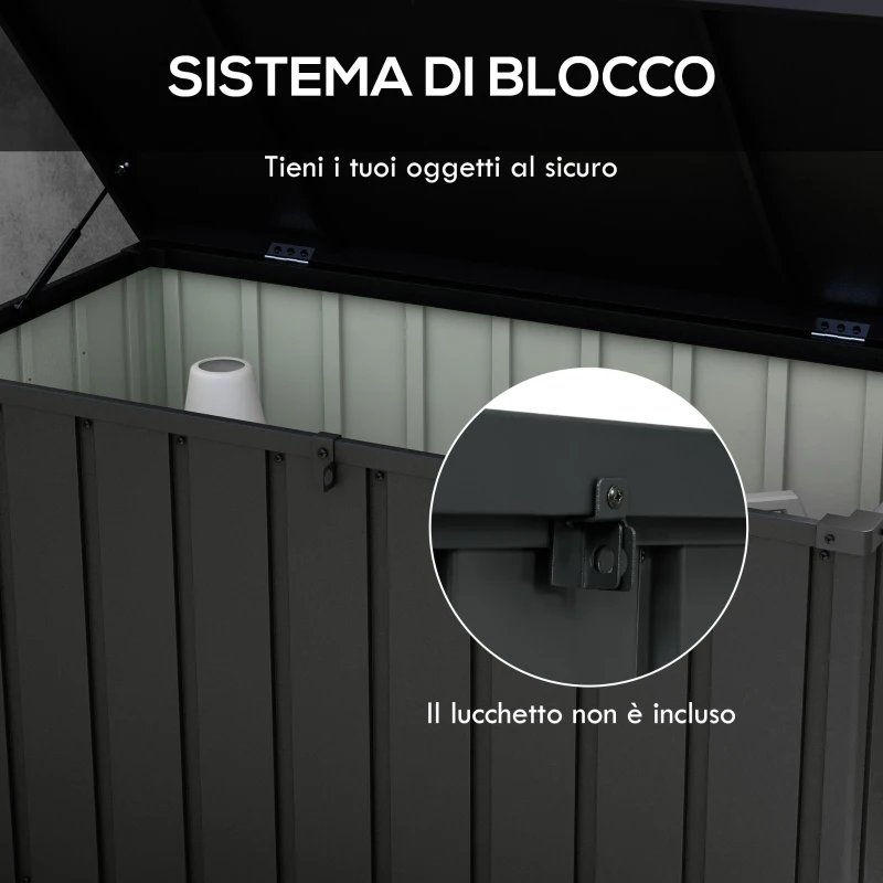 Outsunny Panca Contenitore da 450L con 4 Rotelle e Maniglie, in Acciaio e PP, 125.5x61.5x70 cm, Grigio Scuro