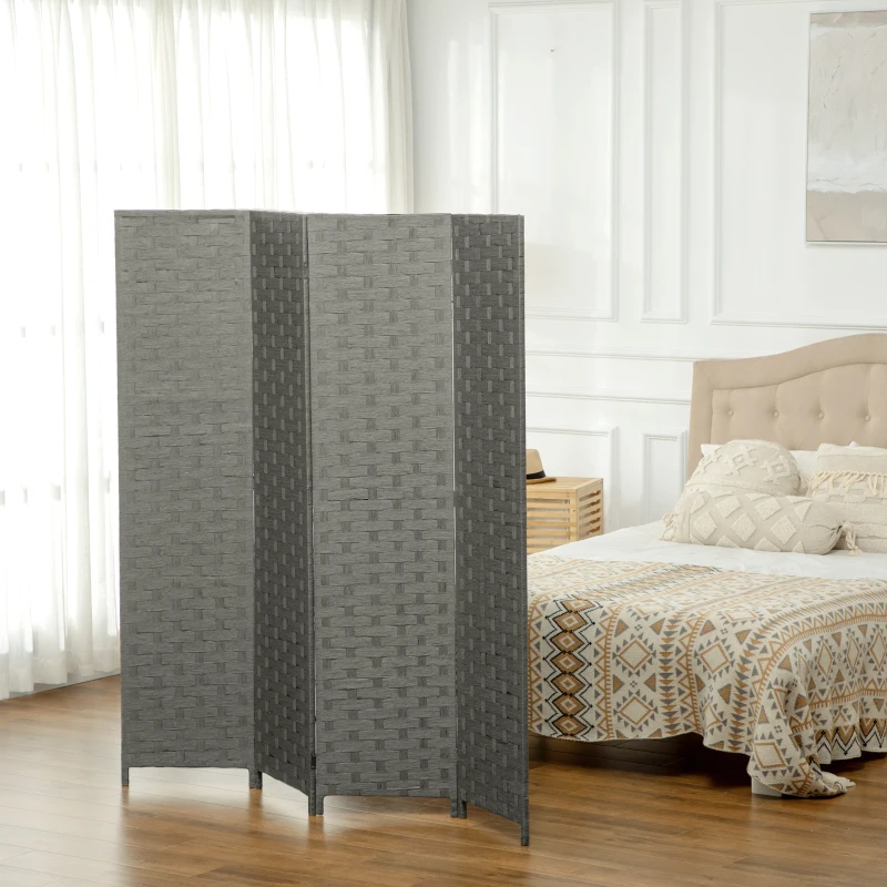 HOMCOM 4-Panel Room Dividers, Wave Fibre Freestanding Folding Privacy Screen Panels, Partition Wall Divider for Indoor Bedroom Office, 170 cm, Grey