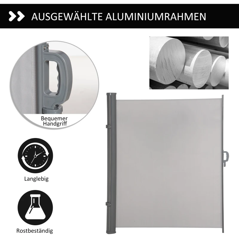 Outsunny Seitenmarkise 300 x 160 cm Sicht- und Sonnenschutz Seitenrollo für Balkon Terrasse UV50+ Polyester Grau