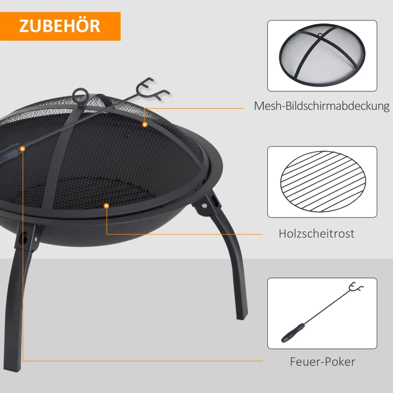 Outsunny Feuerschale Feuerkorb Feuerstelle mit Funkenschutz klappbar Garten 55cm Schwarz 70,5x70,5x40cm