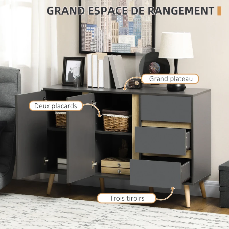 HOMCOM Ensemble de commode 3 tiroirs, buffet et meuble TV - meuble de rangement - banc TV pour télévision jusqu'à 55 pouces
