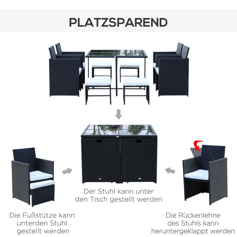 Outsunny Sitzgruppe für 8 Personen Polyrattan Gartenset Sitzgarnitur Schwarz