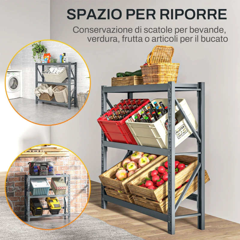 HOMCOM Scaffale per 6 Casse di Bevande Autoportante a 3 Livelli con Ripiani Regolabili, 110x30x110cm, Grigio