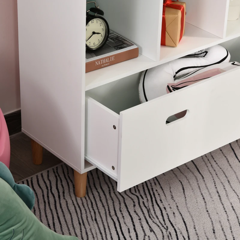 HOMCOM Bibliothèque étagère scandinave design maison 8 niches grand tiroir pieds effilés bois pin MDF blanc bleu ciel