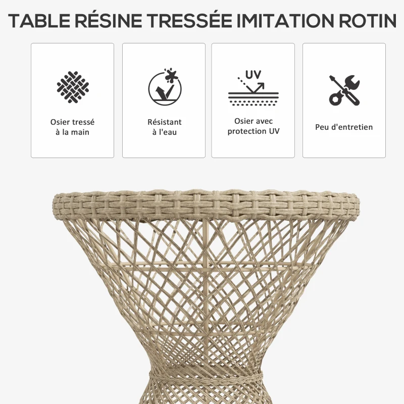 Outsunny Table basse d'extérieur table de jardin style tambour plateau en verre trempé résine tressée imitation rotin marron