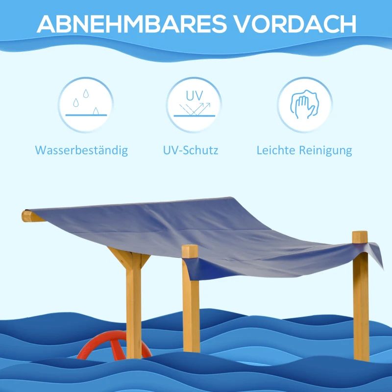 Outsunny Sandkasten Schiff Design Matschekiste aus Holz Segelschiff mit Sitzbank Flaggenmast Piratenschiff für Kinder 3-8 Jahre Sandkiste für den Garten Outdoor Sandbox Orange 160 x 70 x 103 cm