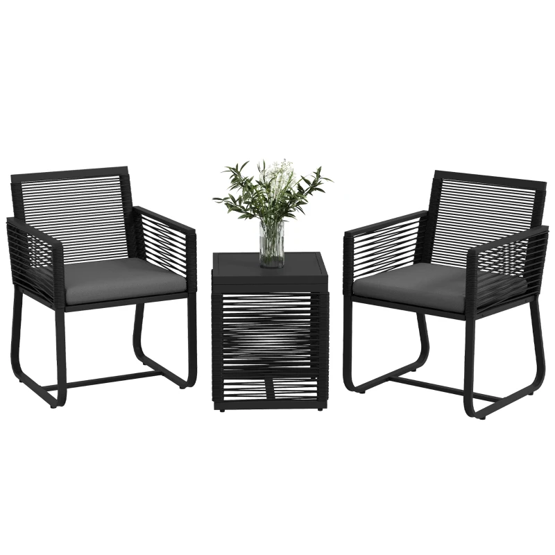 Outsunny 3-teiliges Bistro-Set Balkon-Set Terrassen-Set, wetterbeständig, modernes Design, 53 cm x 57 cm x 77 cm, Schwarz + Grau