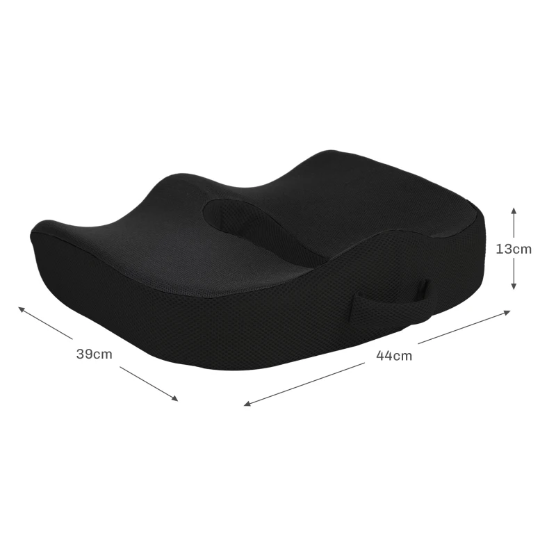 HOMCOM Sitzkissen, ergonomisch, atmungsaktiver Bezug, rutschfest, 44x39x13 cm, Schwarz