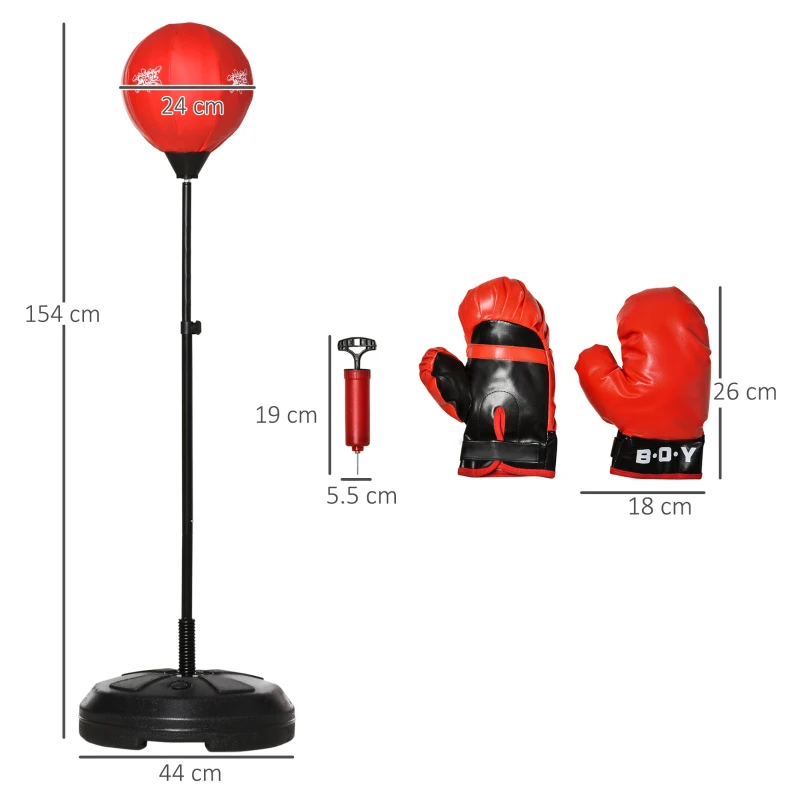 HOMCOM Kids Punching Bag with Stand, Free Standing Boxing Bag Set, Speed Bag with Speedball Adjustable Height from 122cm to 154cm for Ages 8-10 Years