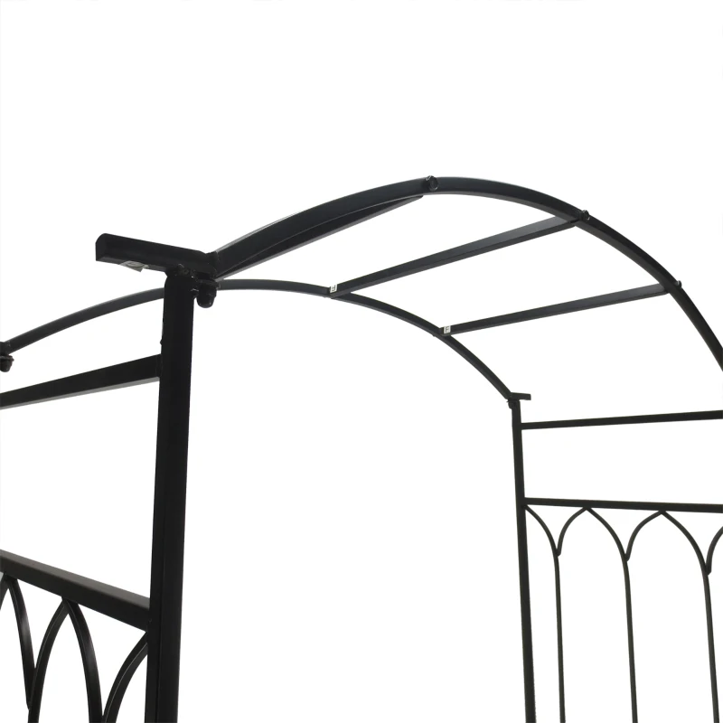 Outsunny Arco de Jardín con Banco Metálico Soporte para Plantas Trepadoras y Rosales para Terraza Patio 115x59x203 cm Negro