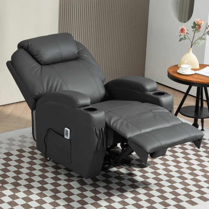 HOMCOM Massagesessel, elektrisch verstellbar, 8 Vibrationspunkte, Becherhalter, Kunstleder, Dunkelgrau(m-7)