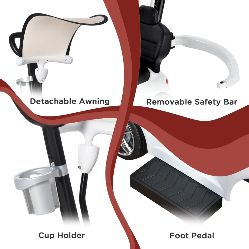 HOMCOM Compatible for 3 in 1 Ride on Push Car for Toddlers Pushcar Sliding Walking Car with Sun Canopy Horn Sound Safety Bar Cup Holder Toy for 1-3 Years Old Kids White