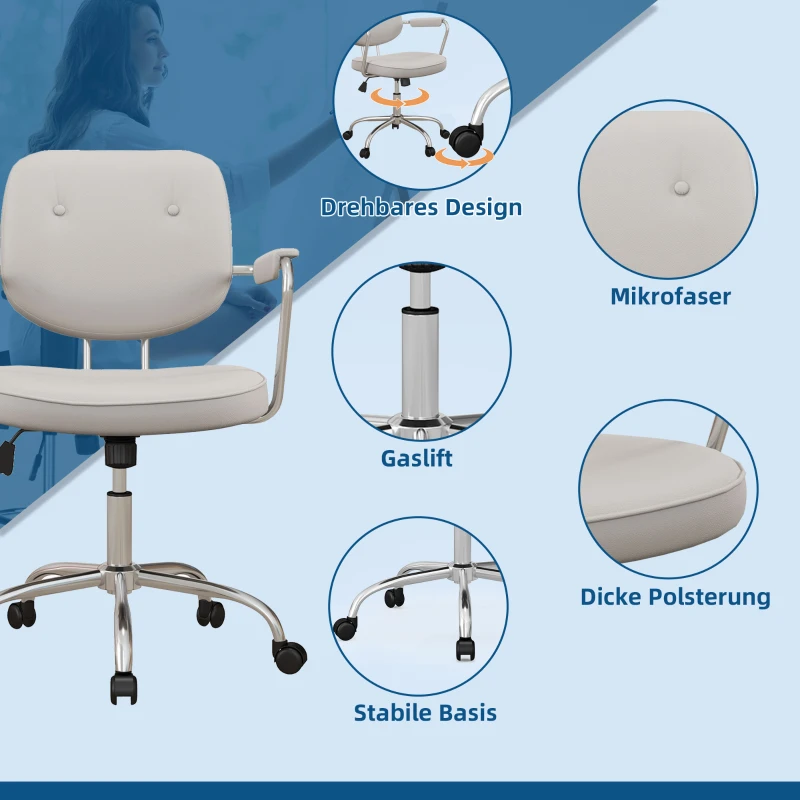 Vinsetto Bürostuhl Schreibtischstuhl, höhenverstellbar, Neigungsfunktion, 60 cm x 60 cm x 92 cm, Creme