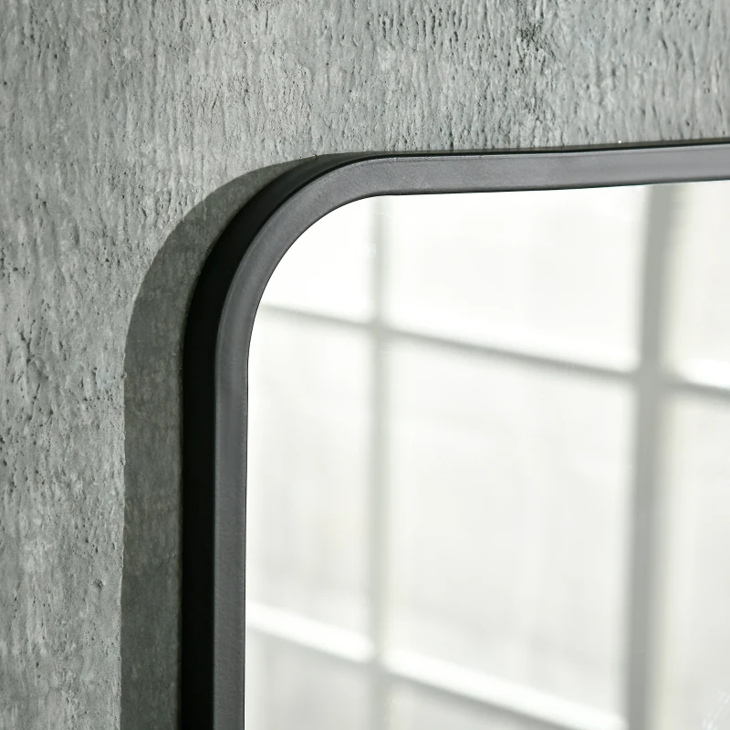 HOMCOM Wandspiegel mit Metallrahmen, abgerundete Kanten, 1 Ablagefläche  70 cm x 10,2 cm x 50 cm Schwarz + Silber
