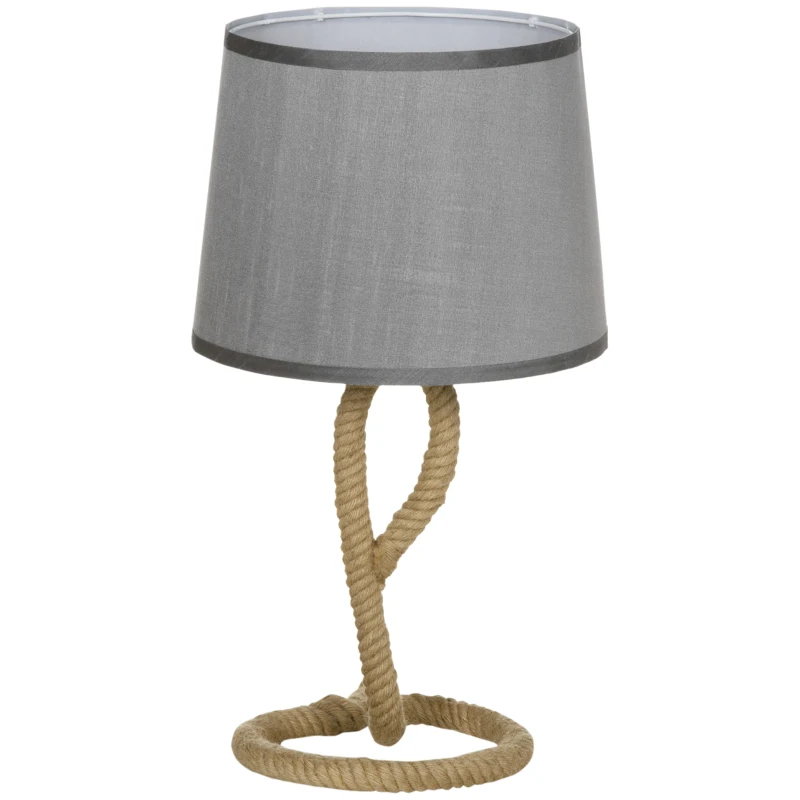 HOMCOM Nautical Table Lamp with Rope Base for E27 LED Halogen Bulb, Desk Fabric Light, Bedroom, Living room, Study