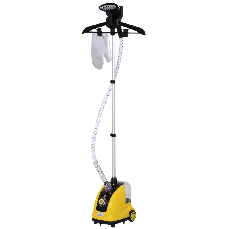 HOMCOM Défroisseur vapeur vertical défroisseur à vêtements 1,4 L 1950 W débit vapeur 32g/min tige telescopique jaune noir